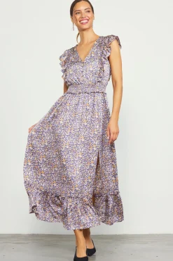 SKIES ARE BLUE Midi Dresses*Indira Floral Print Smocked Waist Dress Indigo-floral