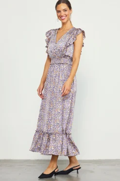 SKIES ARE BLUE Midi Dresses*Indira Floral Print Smocked Waist Dress Indigo-floral