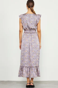 SKIES ARE BLUE Midi Dresses*Indira Floral Print Smocked Waist Dress Indigo-floral