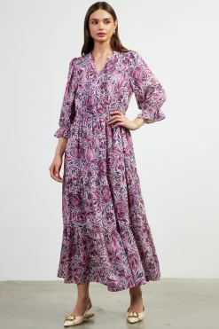 SKIES ARE BLUE Maxi Dresses*Jacquard Floral Motif Maxi Dress Plum-multi
