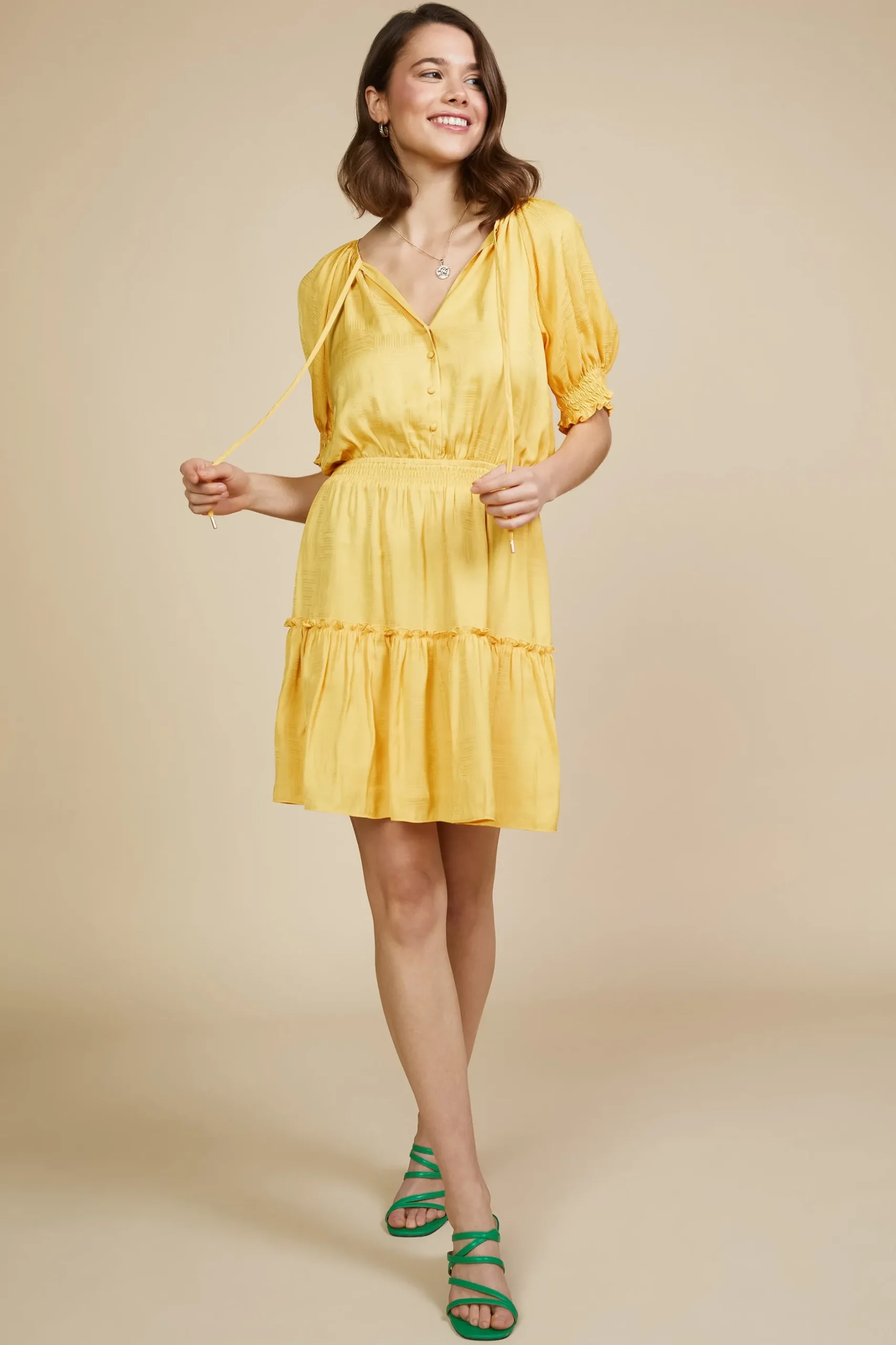 SKIES ARE BLUE Mini Dresses*Jacquard Tiered Short Dress Mangosorbet