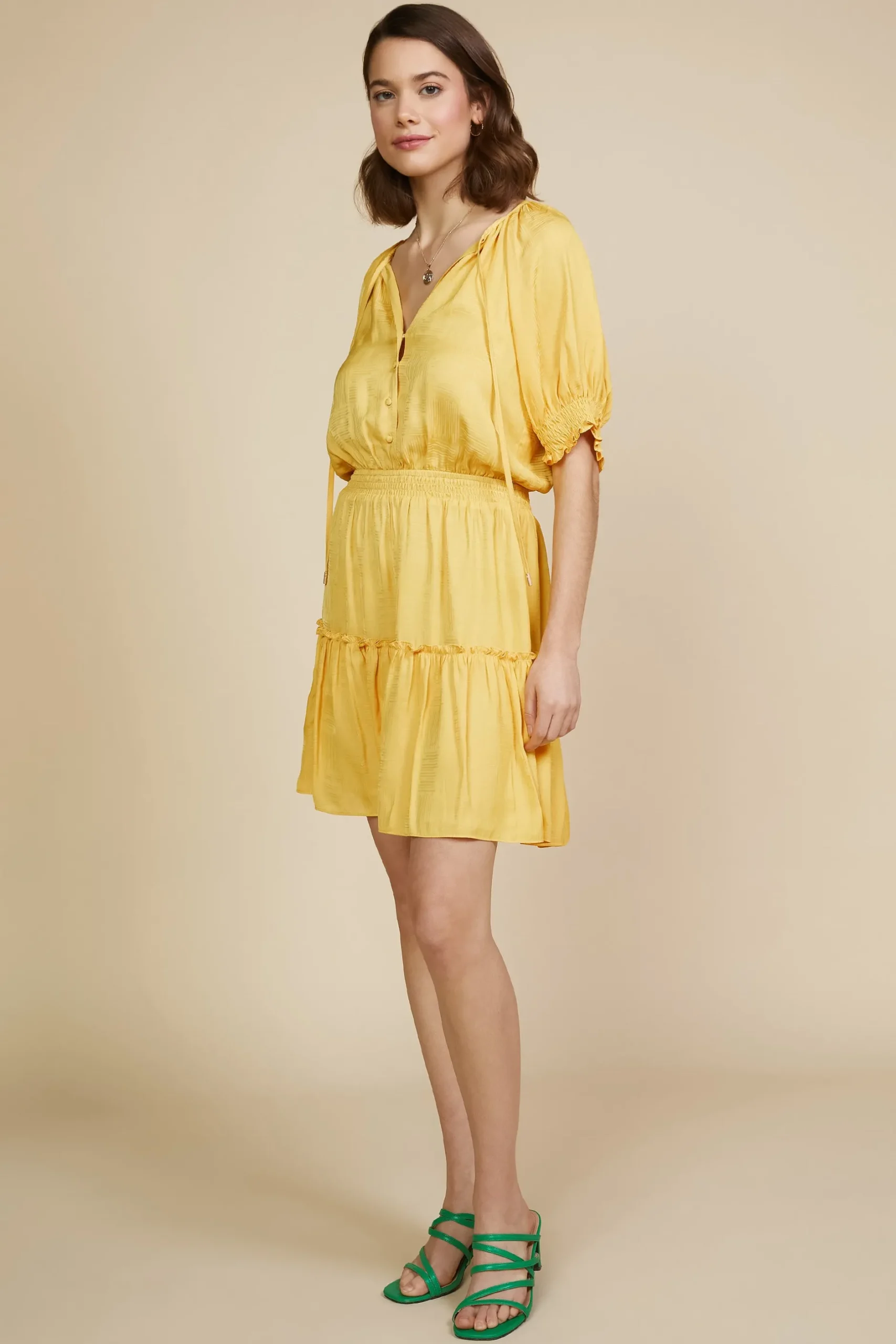 SKIES ARE BLUE Mini Dresses*Jacquard Tiered Short Dress Mangosorbet
