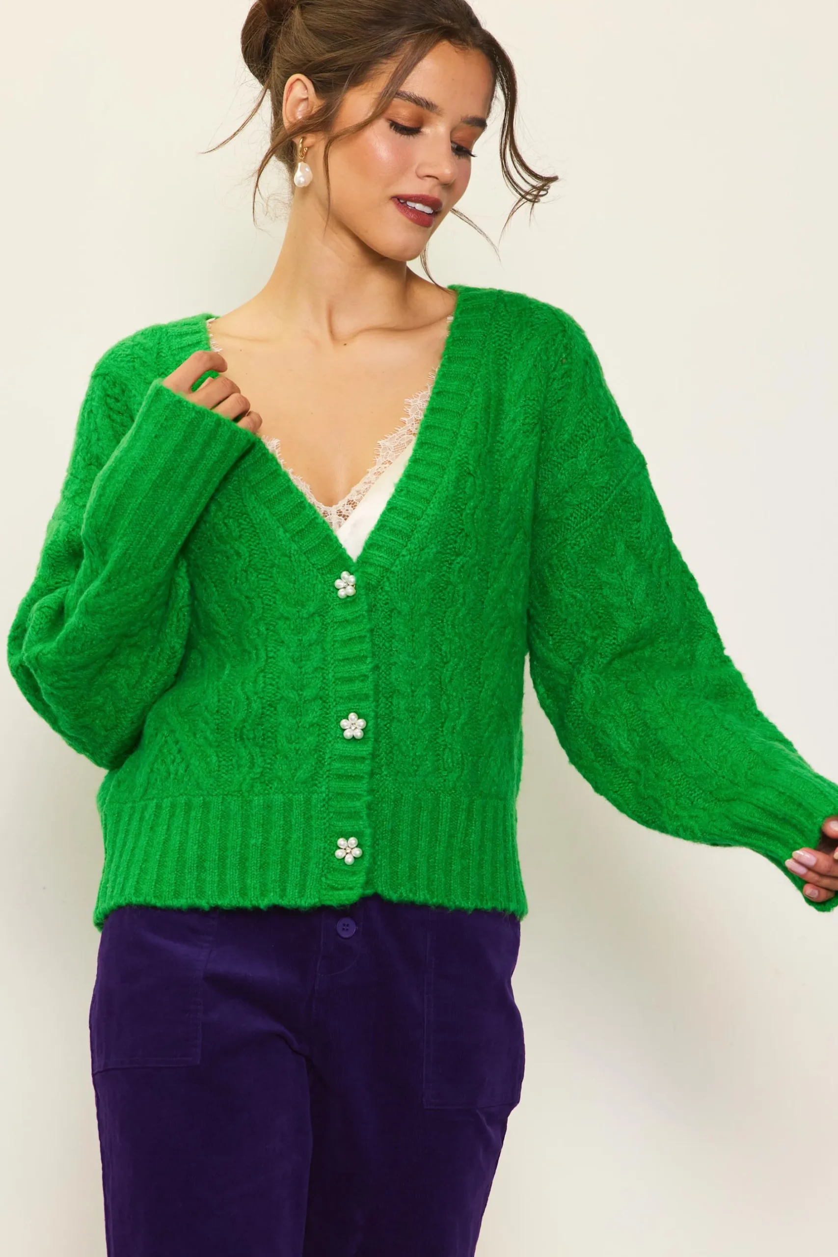 SKIES ARE BLUE Outerwear|Sweaters*Jewel Button Detail Cardigan Spearmint
