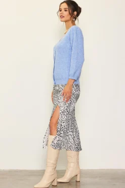 SKIES ARE BLUE Sweaters*Jewelry Button Puff Sleeve Cardigan Skyblue