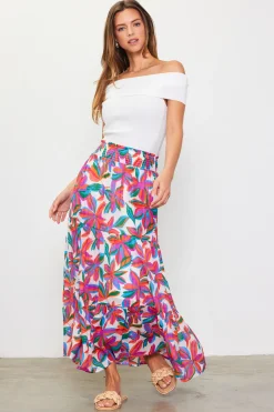 SKIES ARE BLUE Skirts*Juliette Floral Print Midi Skirt Redfloral