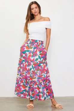 SKIES ARE BLUE Skirts*Juliette Floral Print Midi Skirt Redfloral