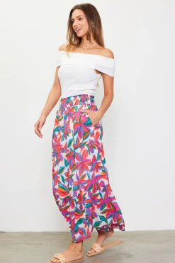SKIES ARE BLUE Skirts*Juliette Floral Print Midi Skirt Redfloral
