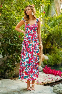SKIES ARE BLUE Maxi Dresses*Juliette Floral Print Ruffle Sleeve Maxi Dress Redfloral