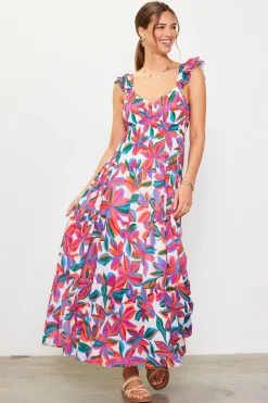 SKIES ARE BLUE Maxi Dresses*Juliette Floral Print Ruffle Sleeve Maxi Dress Redfloral