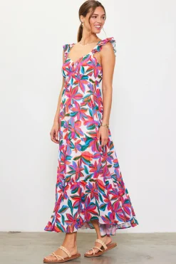 SKIES ARE BLUE Maxi Dresses*Juliette Floral Print Ruffle Sleeve Maxi Dress Redfloral