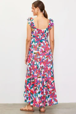 SKIES ARE BLUE Maxi Dresses*Juliette Floral Print Ruffle Sleeve Maxi Dress Redfloral
