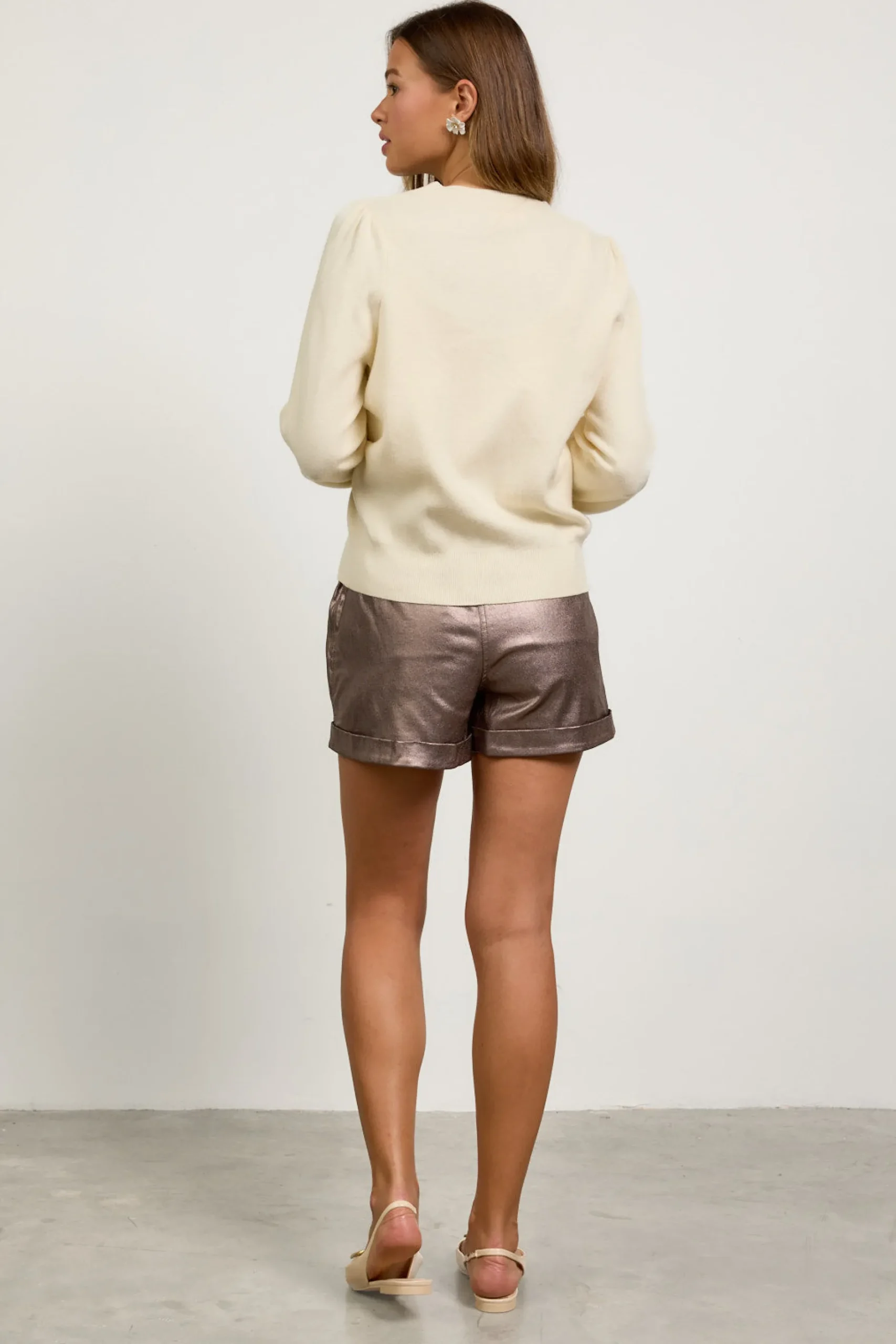 SKIES ARE BLUE Sweaters*Kaira Ribbon Detail Puff Sleeve Cardigan Cream