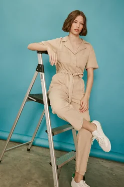 SKIES ARE BLUE Jumpsuits*Kendall Washed Utility Jumpsuit Khaki