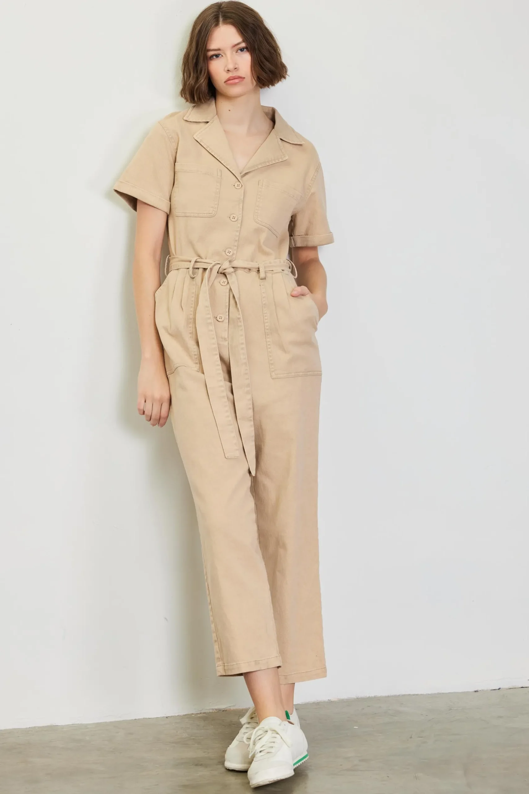 SKIES ARE BLUE Jumpsuits*Kendall Washed Utility Jumpsuit Khaki