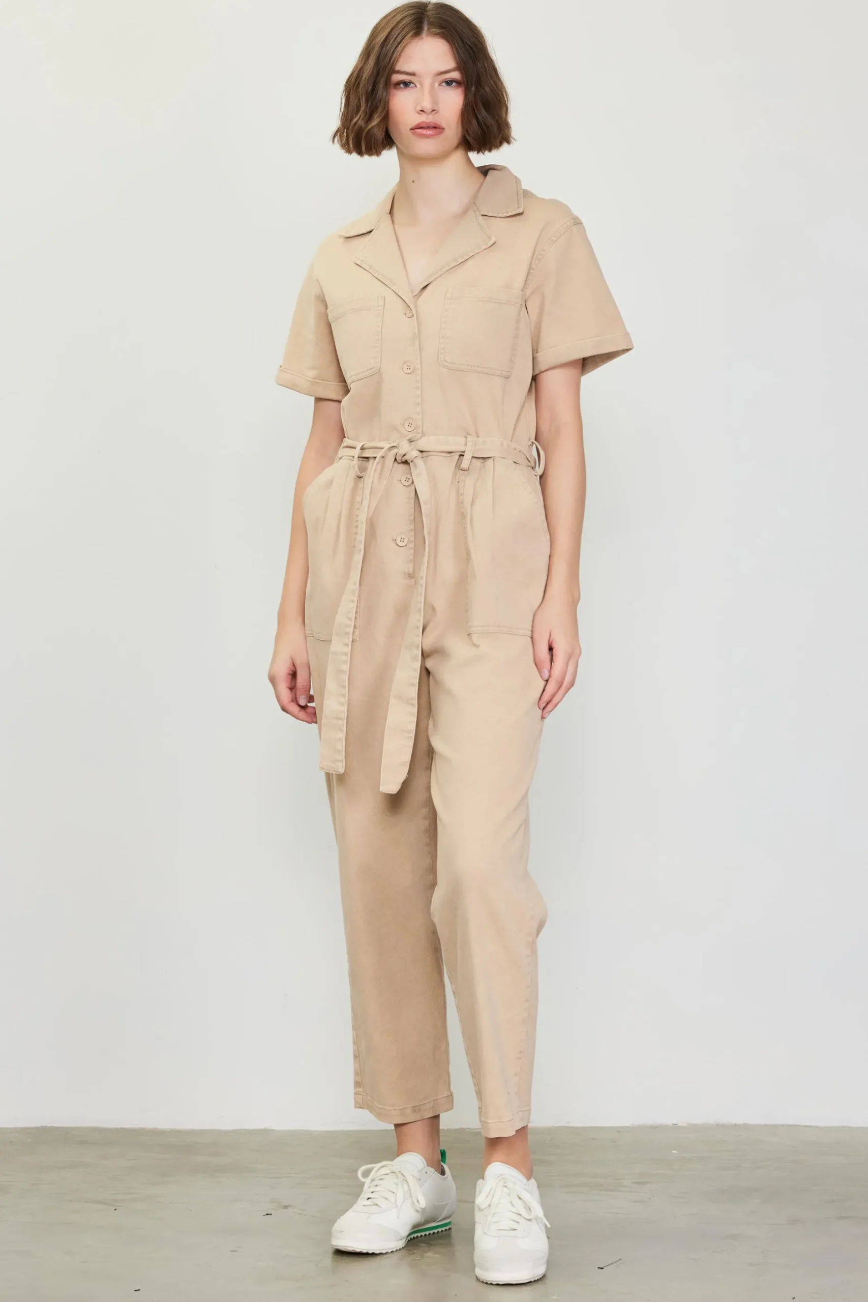 SKIES ARE BLUE Jumpsuits*Kendall Washed Utility Jumpsuit Khaki