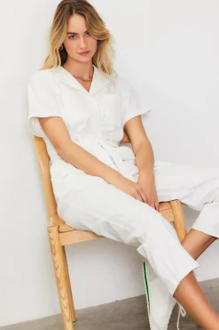 SKIES ARE BLUE Jumpsuits*Kendall Washed Utility Jumpsuit White