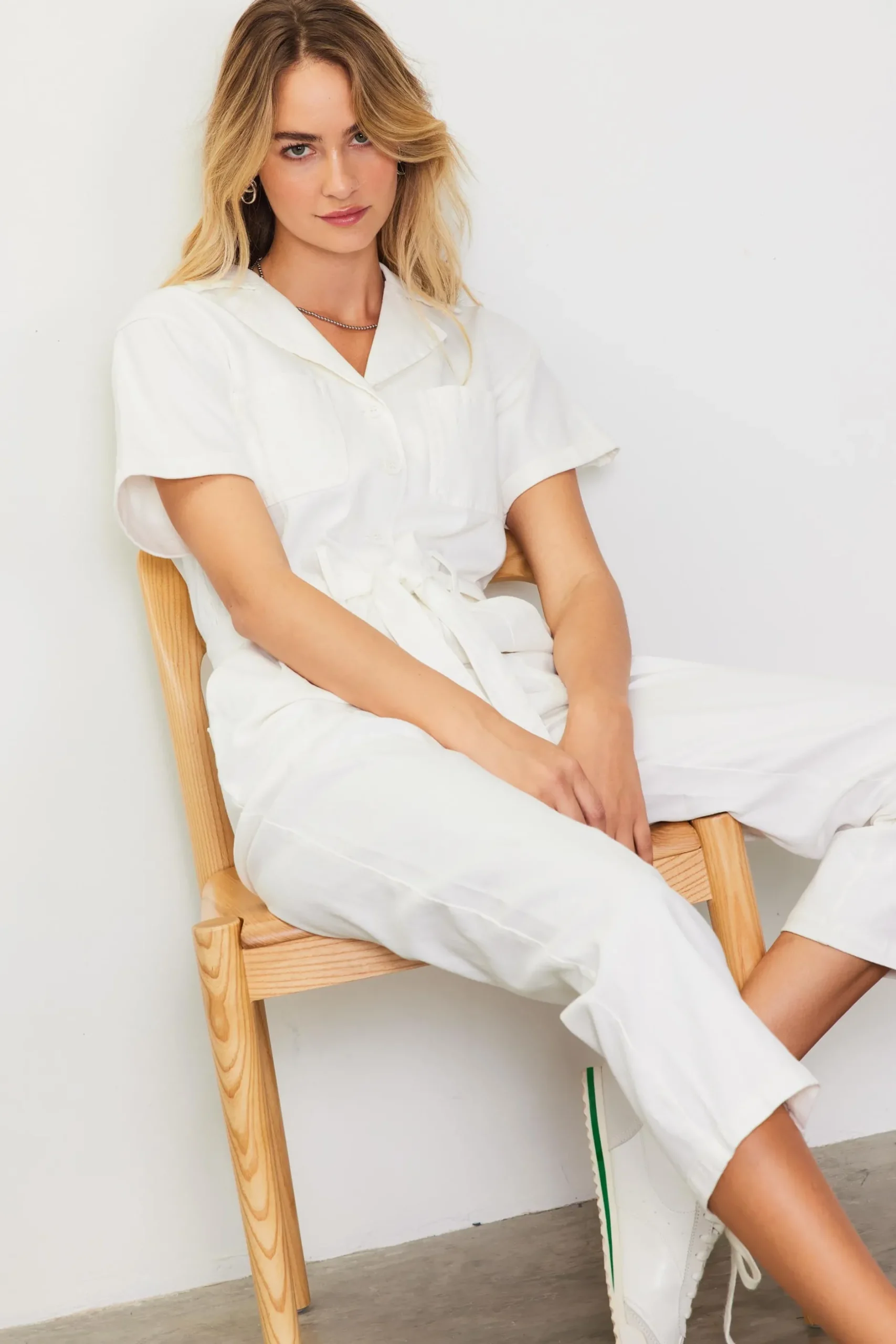 SKIES ARE BLUE Jumpsuits*Kendall Washed Utility Jumpsuit White