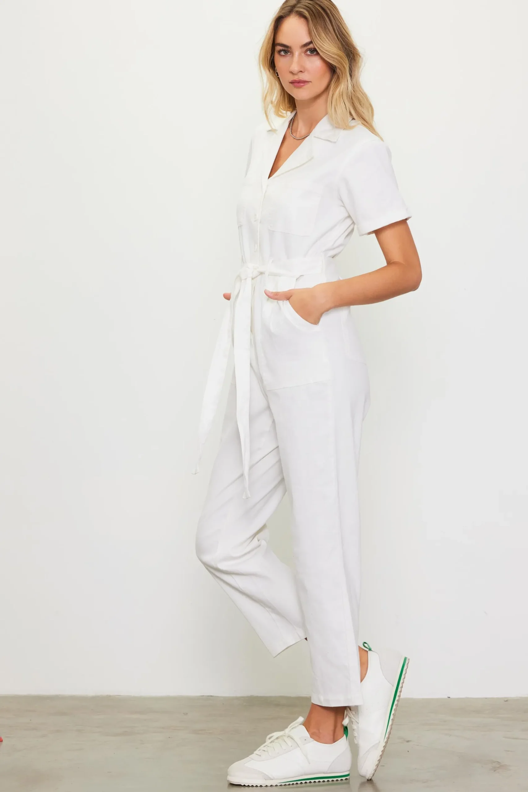 SKIES ARE BLUE Jumpsuits*Kendall Washed Utility Jumpsuit White