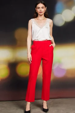 SKIES ARE BLUE Pants*Knit Pintuck Trouser Scarletred