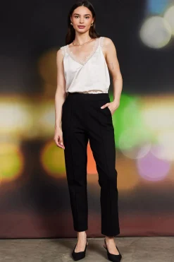 SKIES ARE BLUE Pants*Knit Pintuck Trouser Black