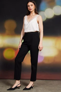 SKIES ARE BLUE Pants*Knit Pintuck Trouser Black