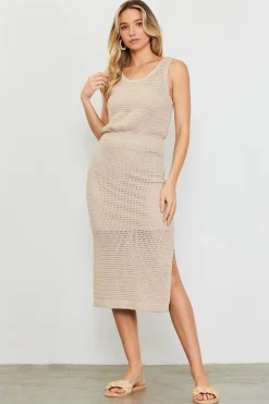 SKIES ARE BLUE Skirts*Knit Side Slit Skirt Taupe