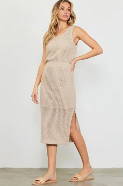 SKIES ARE BLUE Skirts*Knit Side Slit Skirt Taupe
