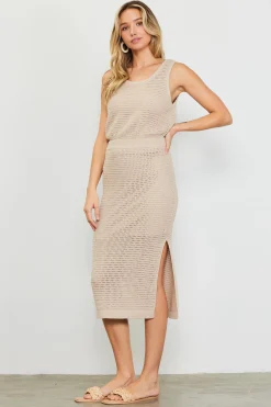 SKIES ARE BLUE Skirts*Knit Side Slit Skirt Taupe