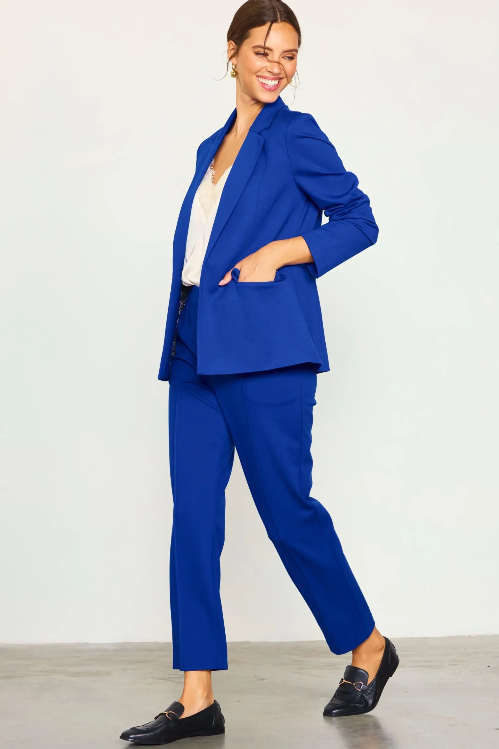 SKIES ARE BLUE Blazers*Knit Tailored Blazer Cobalt