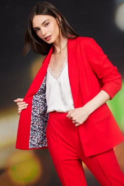 SKIES ARE BLUE Blazers*Knit Tailored Blazer Scarletred