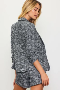 SKIES ARE BLUE Blazers*Knit Tweed Blazer Navy