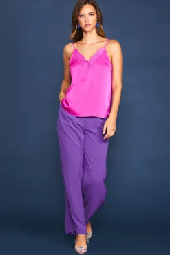 SKIES ARE BLUE Sleeveless Tops*Lace Detail Cami Magenta