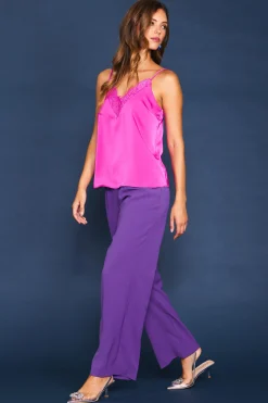 SKIES ARE BLUE Sleeveless Tops*Lace Detail Cami Magenta