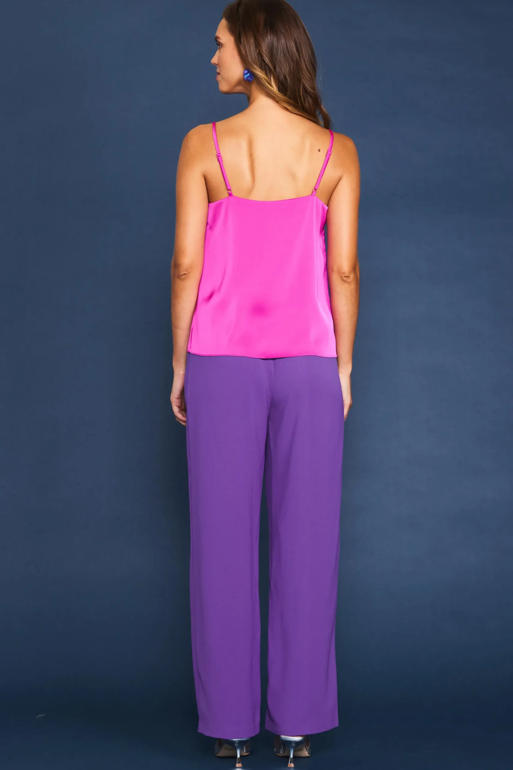 SKIES ARE BLUE Sleeveless Tops*Lace Detail Cami Magenta