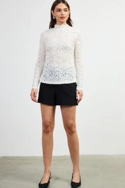 SKIES ARE BLUE Long Sleeve Tops*Lace Mock Neck Top Offwhite