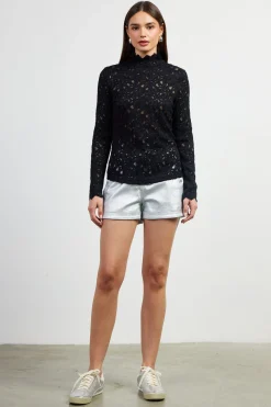SKIES ARE BLUE Long Sleeve Tops*Lace Mock Neck Top Black