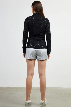 SKIES ARE BLUE Long Sleeve Tops*Lace Mock Neck Top Black