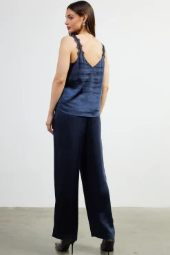 SKIES ARE BLUE Sleeveless Tops*Lace Trim Cami Top Navy