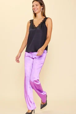 SKIES ARE BLUE Sleeveless Tops*Lace Trim Cami Top Black