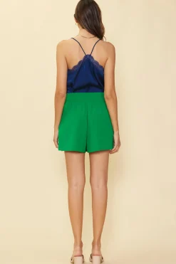 SKIES ARE BLUE Sleeveless Tops*Lace Trim Cami Top Navy