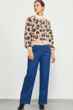 SKIES ARE BLUE Outerwear*Fuzzy Cardigan Leopard