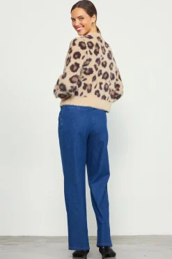 SKIES ARE BLUE Outerwear*Fuzzy Cardigan Leopard