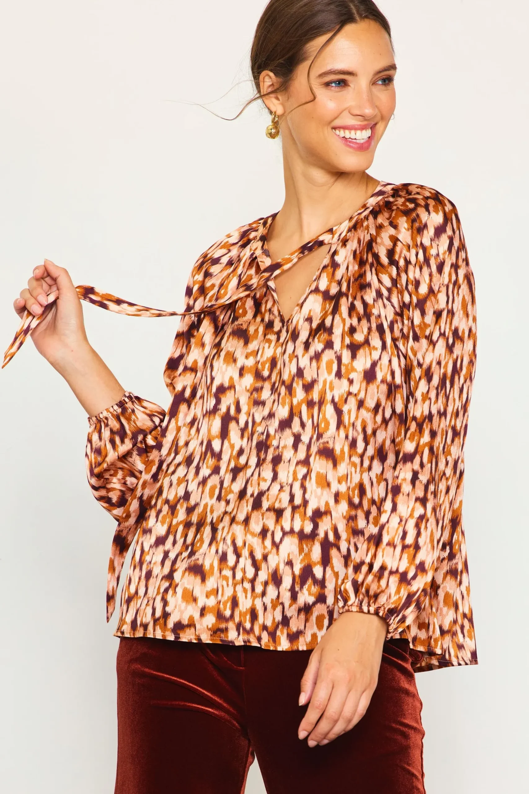 SKIES ARE BLUE Blouses|Long Sleeve Tops*Leopard Print Longsleeve Blouse Brown-ivory