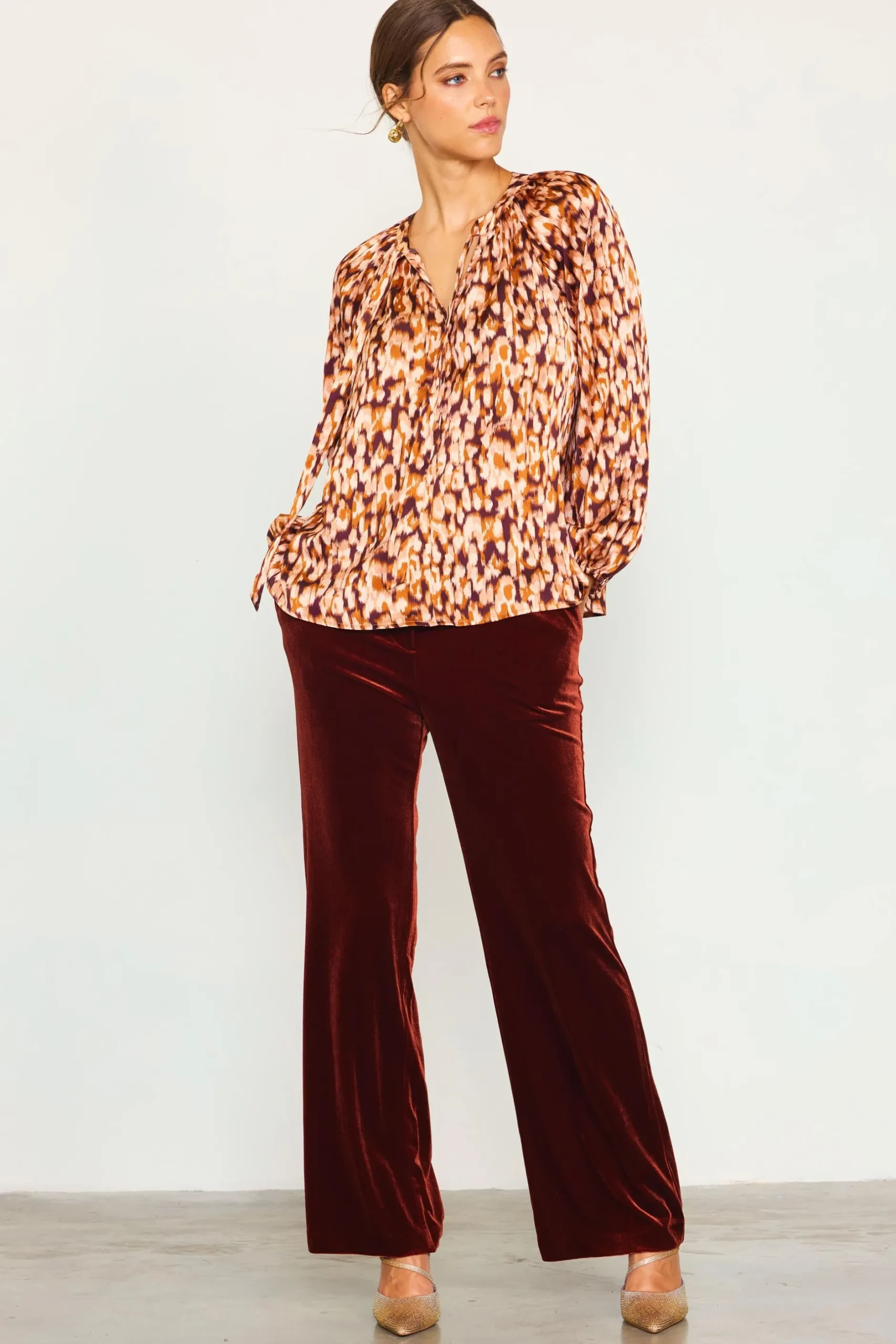 SKIES ARE BLUE Blouses|Long Sleeve Tops*Leopard Print Longsleeve Blouse Brown-ivory