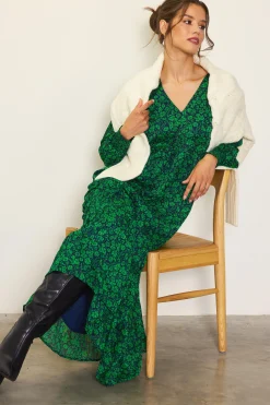 SKIES ARE BLUE Maxi Dresses*Lily Print Longsleeve Maxi Dress Spearmintnavy