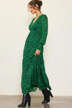 SKIES ARE BLUE Maxi Dresses*Lily Print Longsleeve Maxi Dress Spearmintnavy