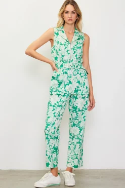 SKIES ARE BLUE Jumpsuits*Lily Print Twill Sleeveless Jumpsuit Green