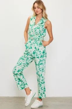 SKIES ARE BLUE Jumpsuits*Lily Print Twill Sleeveless Jumpsuit Green