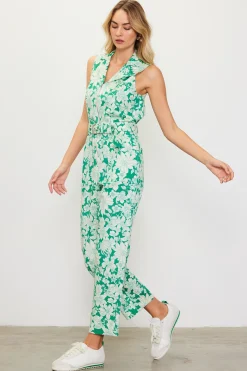 SKIES ARE BLUE Jumpsuits*Lily Print Twill Sleeveless Jumpsuit Green