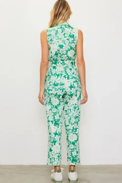 SKIES ARE BLUE Jumpsuits*Lily Print Twill Sleeveless Jumpsuit Green